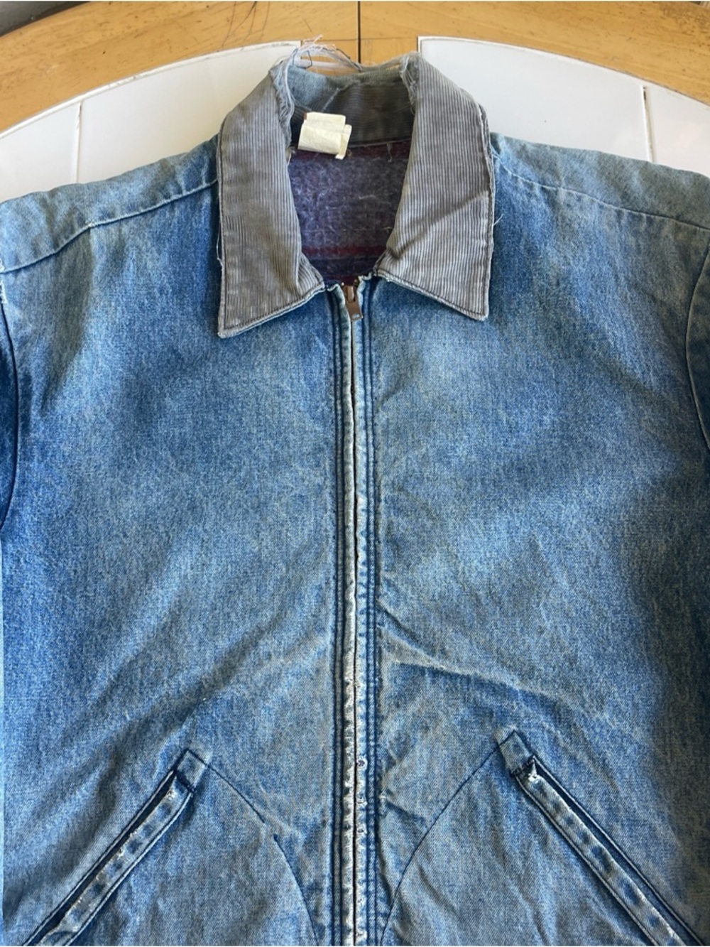 Vintage Big Ben Wrangler Denim Bomber Jacket M Chore Coat Workwear Distressed - Picture 2 of 16